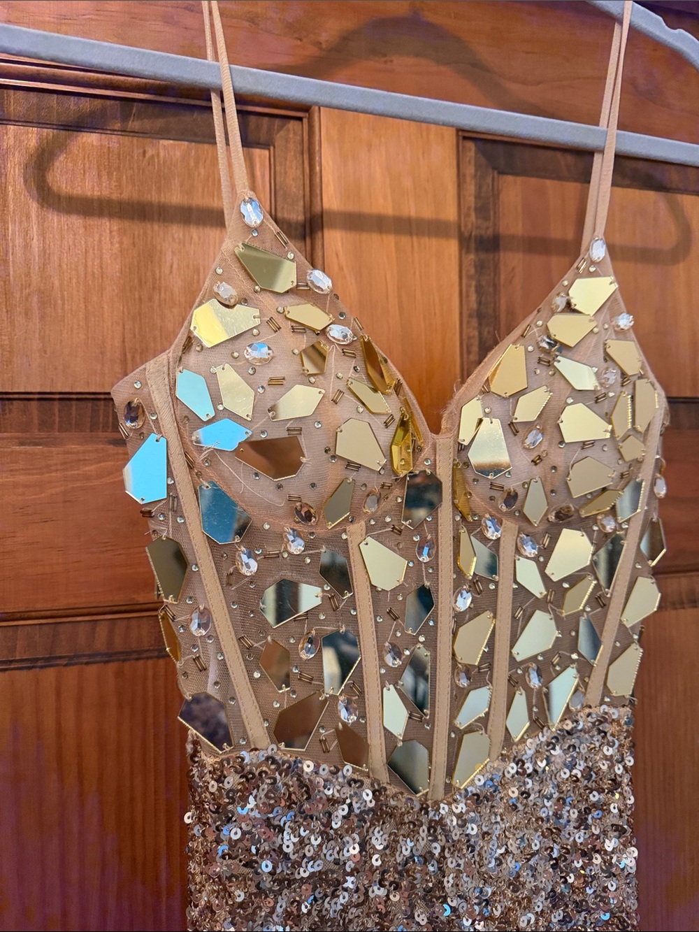 Gold Sequin Mirror-Detail Jumpsuit size 2